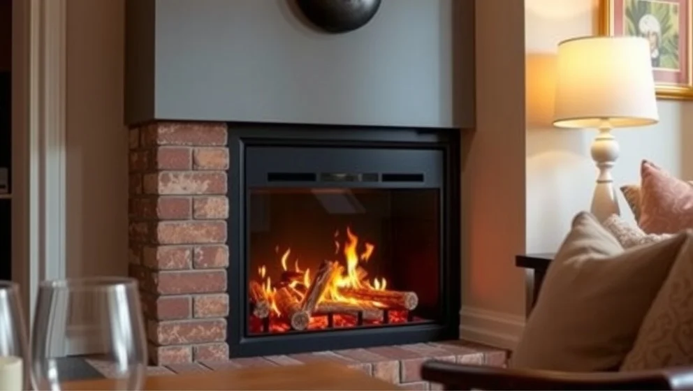 Gasolkamin med skorsten skapar mysig värme hemma
