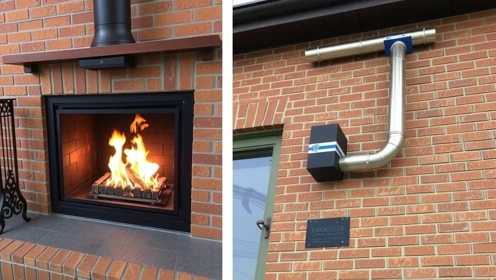 Kamin med skorsten genom väggen